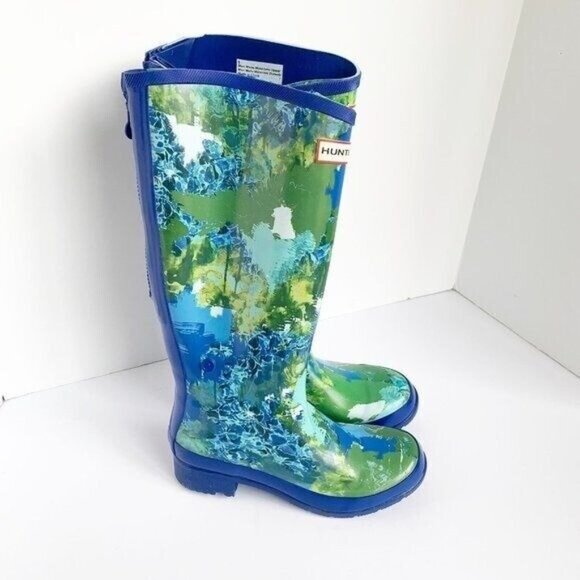 Hunter Women's Abstract Waterproof Rain Boots 6 Zip Up Outdoor Bright Statement - Picture 2 of 10